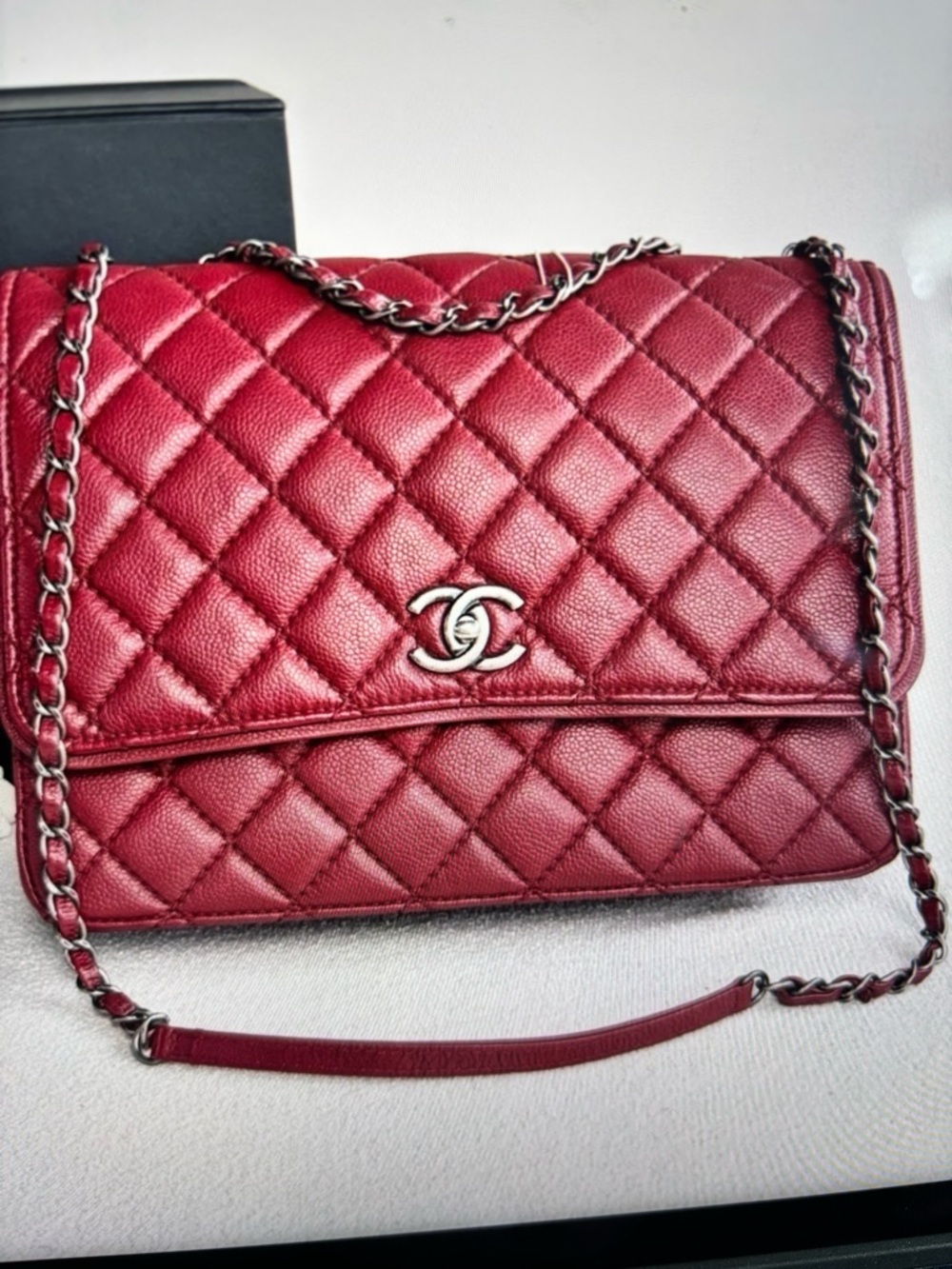 CHANEL Quilted Flap Shoulder Bag in Deep Red